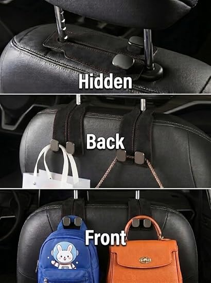 Car Headrest Hooks – Seat Back Bag Holders (4 Pack, Universal Fit)