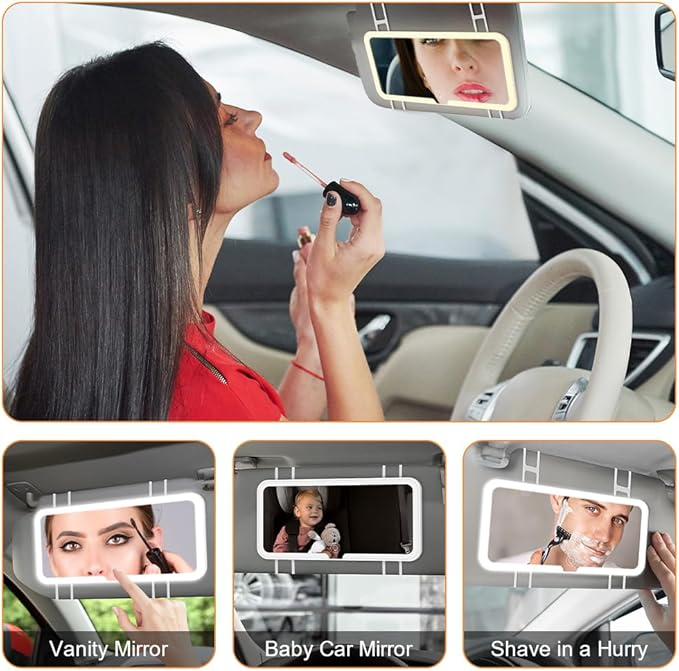Omoda LED Illuminated Sun Visor Vanity Mirror | USB Rechargeable Makeup Mirror