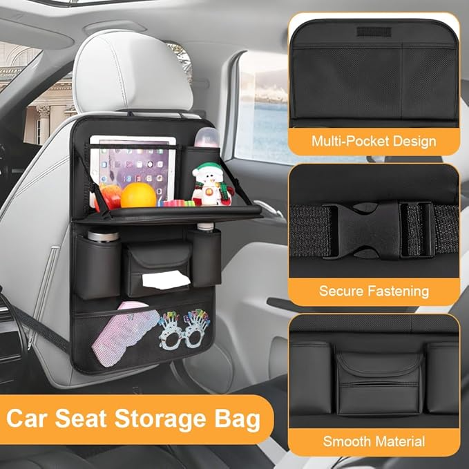 Omoda Car Seat Back Organiser with Foldable Tray Table | Rear Seat Storage