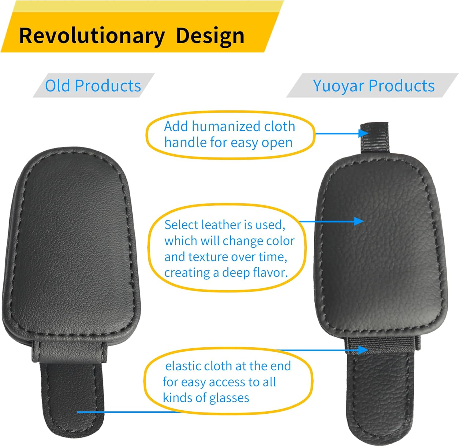 Omoda Magnetic Car Sun Visor Glasses Holders | 2 Pack Leather Sunglasses Clips