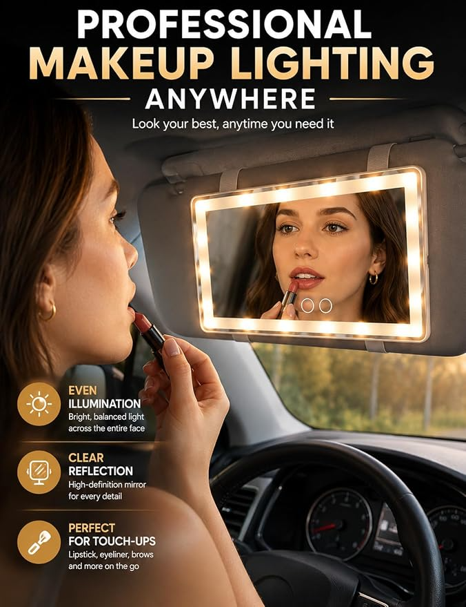 Omoda LED Sun Visor Vanity Mirror with Touch Control | USB Rechargeable Makeup Mirror