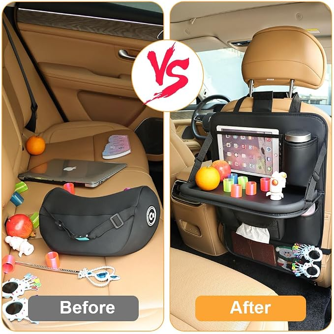 Omoda Car Seat Back Organiser with Foldable Tray Table | Rear Seat Storage