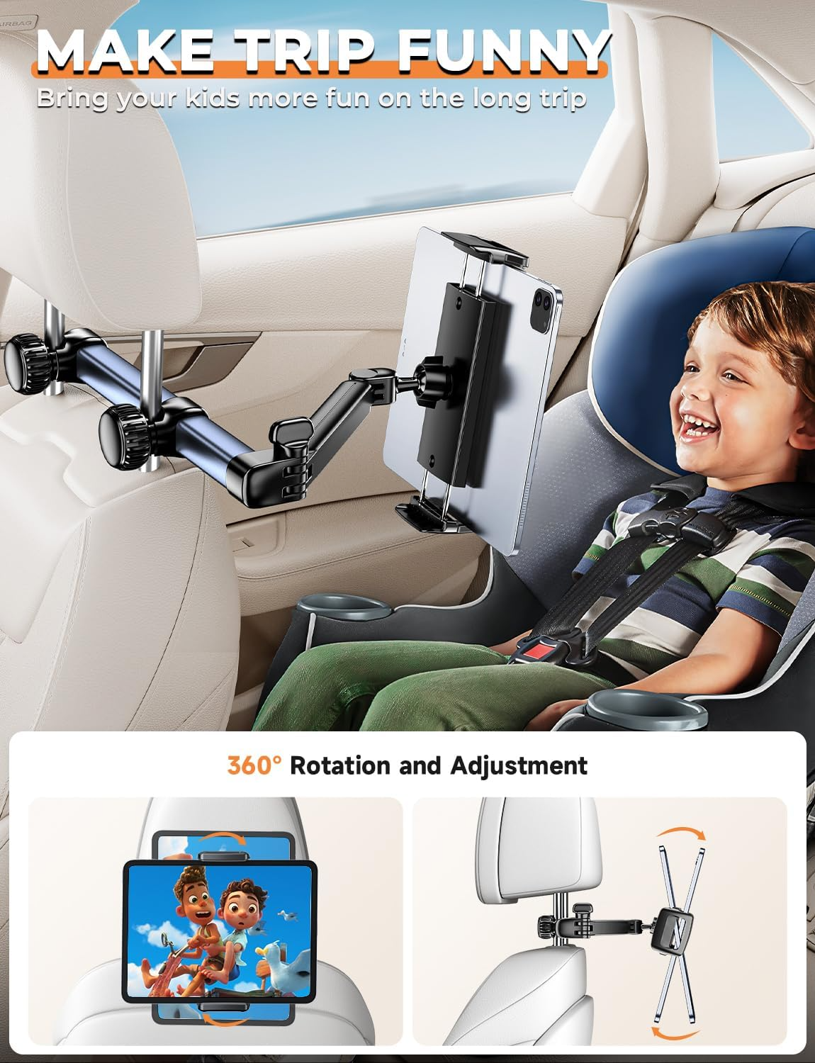 Car Headrest Tablet Holder – Adjustable Mount for iPad & Phones