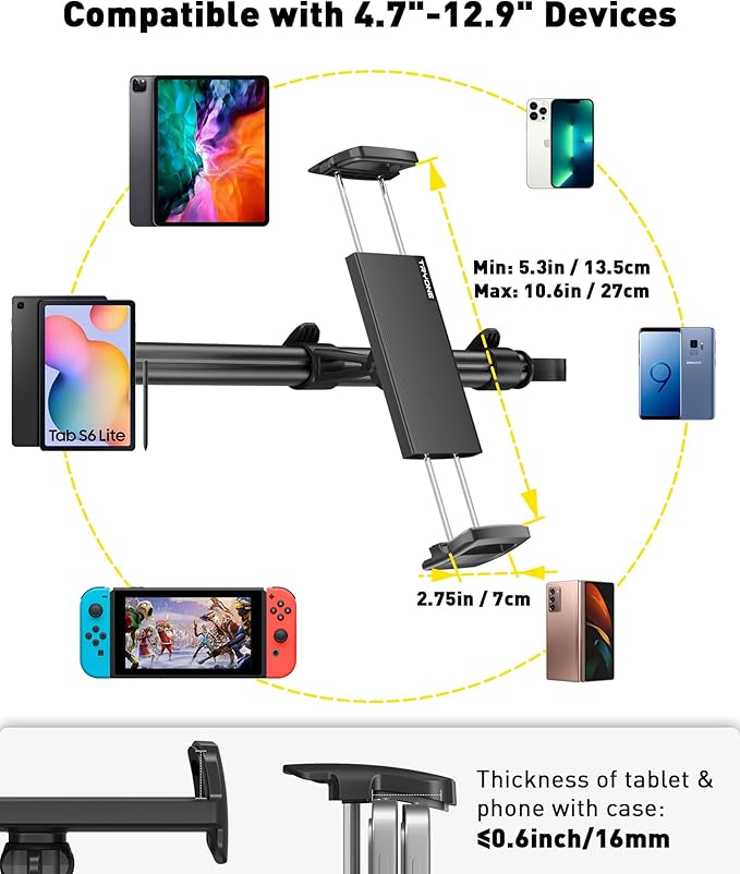 Car Headrest Tablet Holder – Extendable Mount for iPad & Phones (Rear Seat)