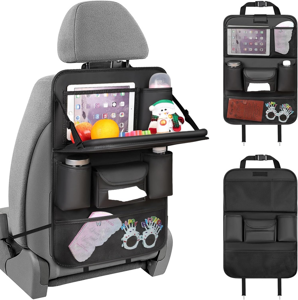 Omoda Car Seat Back Organiser with Foldable Tray Table | Rear Seat Storage