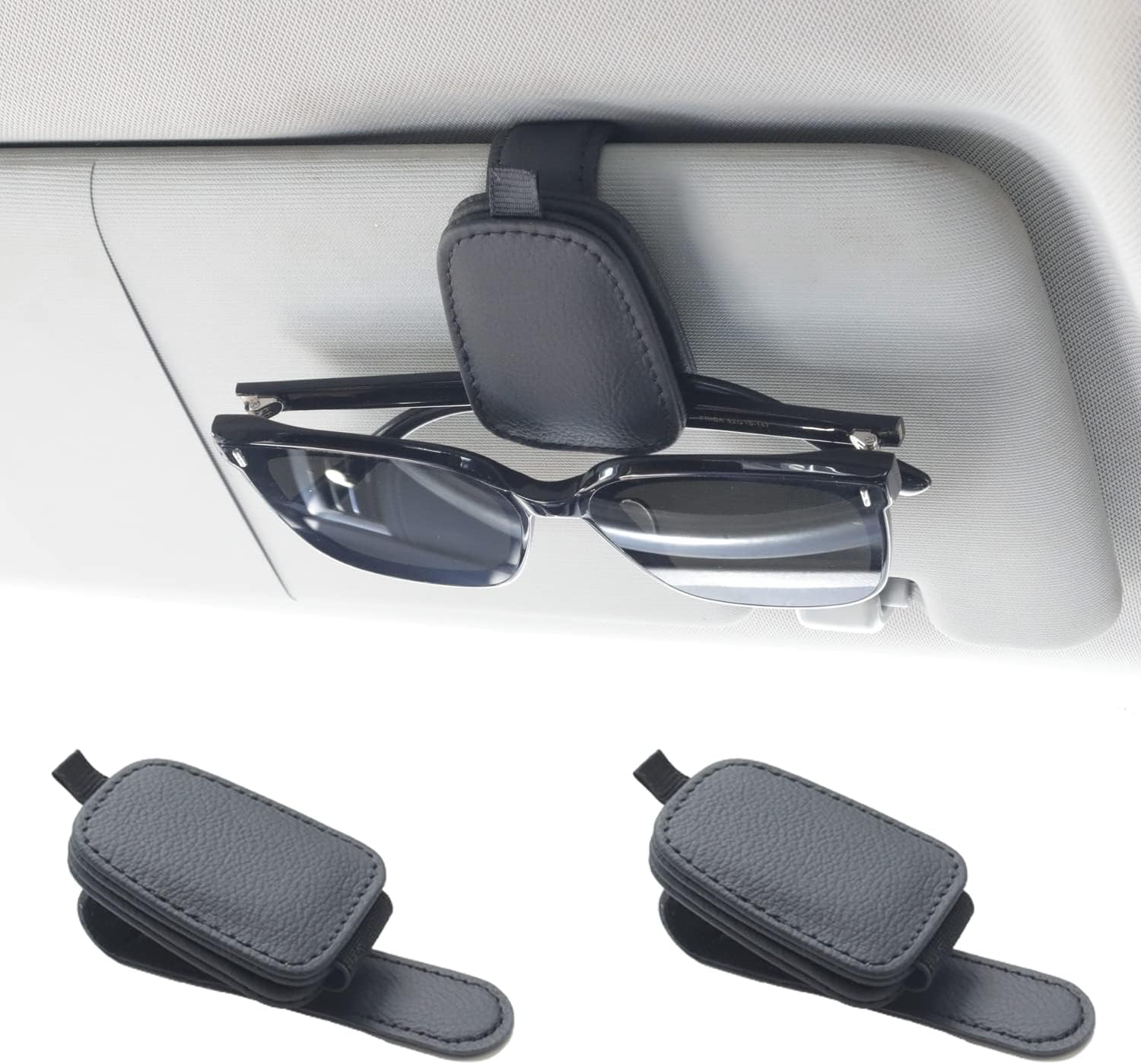 Omoda Magnetic Car Sun Visor Glasses Holders | 2 Pack Leather Sunglasses Clips