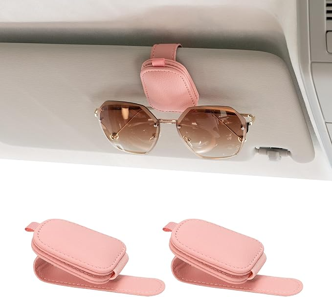 Omoda Magnetic Car Sun Visor Glasses Holders | 2 Pack Leather Sunglasses Clips