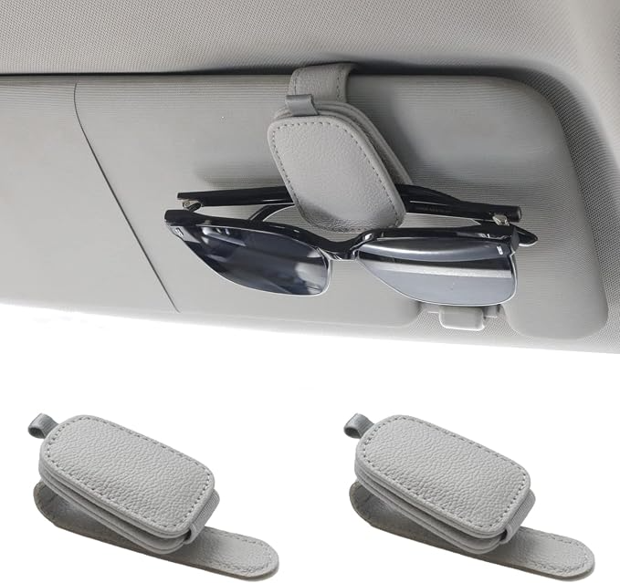 Omoda Magnetic Car Sun Visor Glasses Holders | 2 Pack Leather Sunglasses Clips