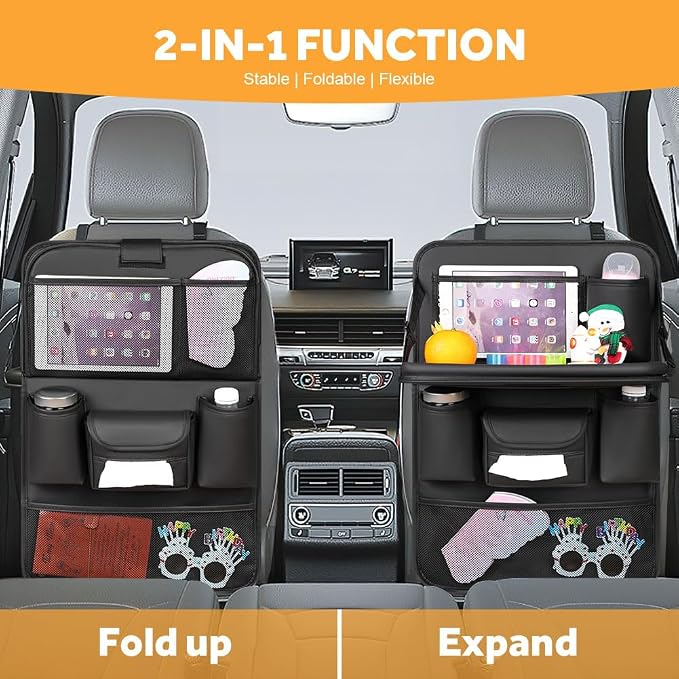 Omoda Car Seat Back Organiser with Foldable Tray Table | Rear Seat Storage