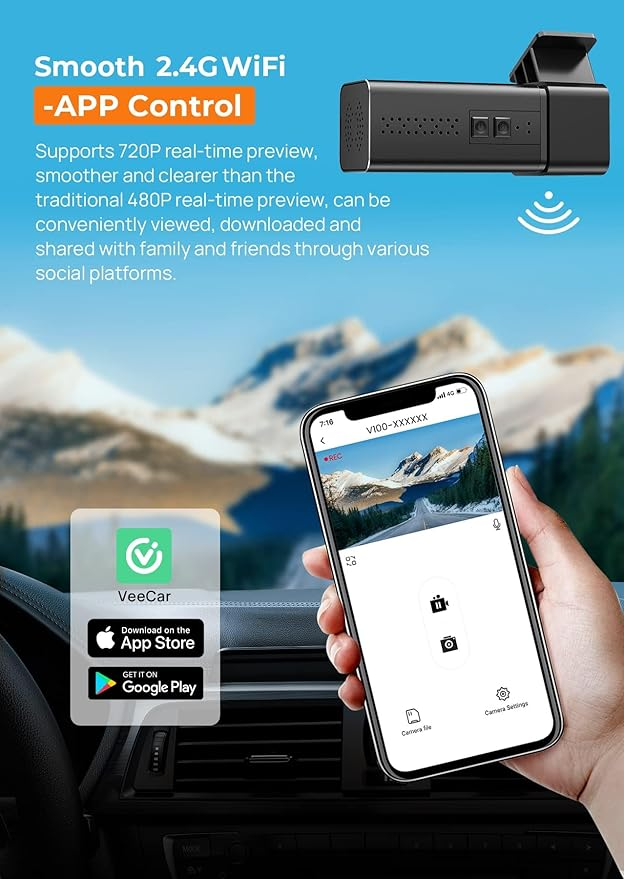 2.5K Dashcam for Cars – Front Camera with WiFi, Night Vision & Parking Mode
