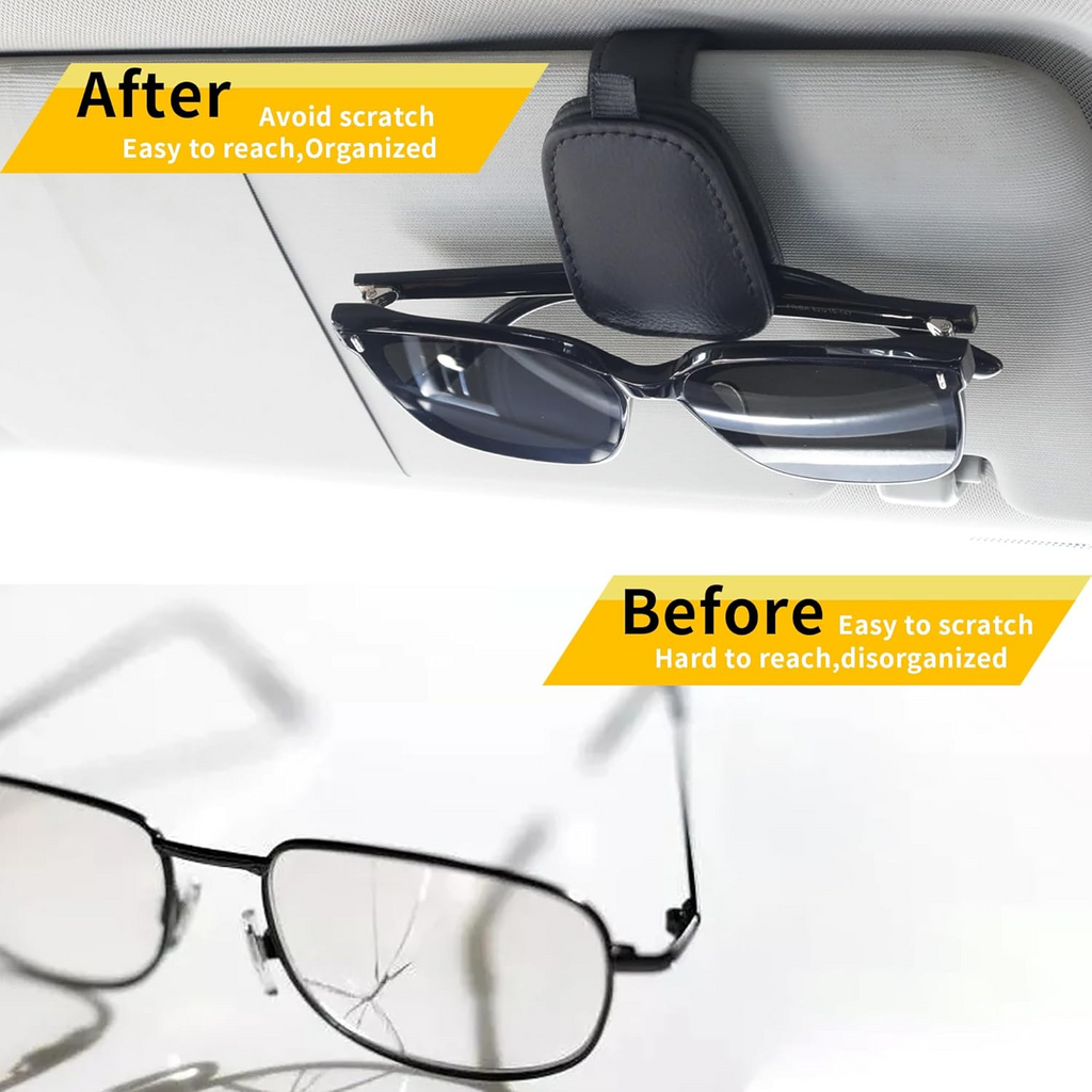 Omoda Magnetic Car Sun Visor Glasses Holders | 2 Pack Leather Sunglasses Clips