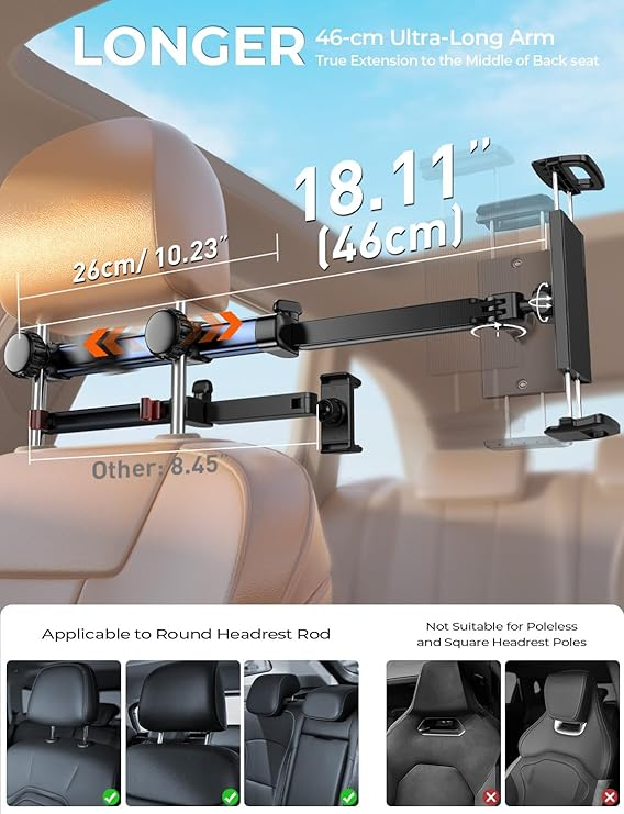 Car Headrest Tablet Holder – Adjustable Mount for iPad & Phones