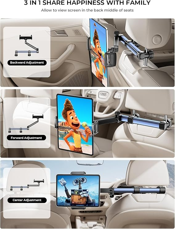 Car Headrest Tablet Holder – Adjustable Mount for iPad & Phones