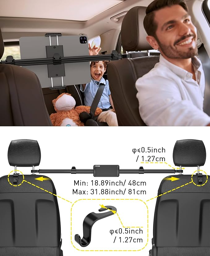 Car Headrest Tablet Holder – Extendable Mount for iPad & Phones (Rear Seat)