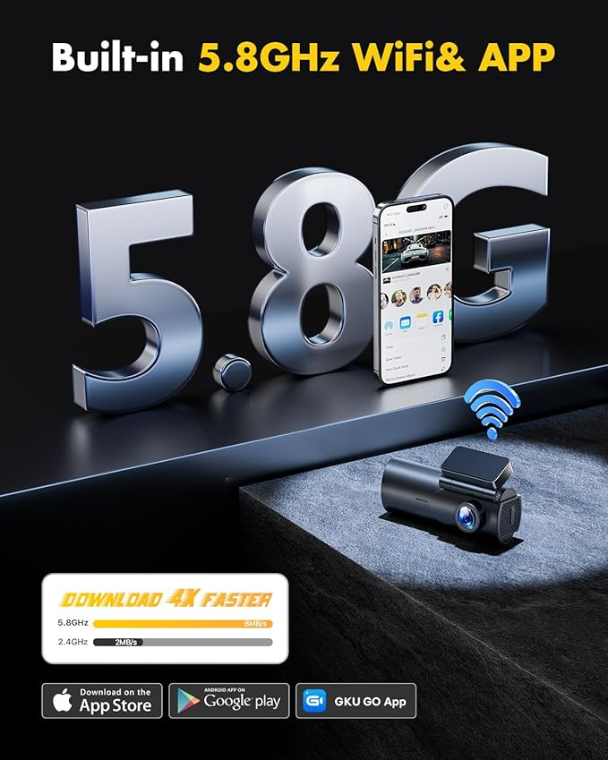 4K Front & Rear Dashcam – Dual Camera with WiFi, Night Vision & Parking Mode