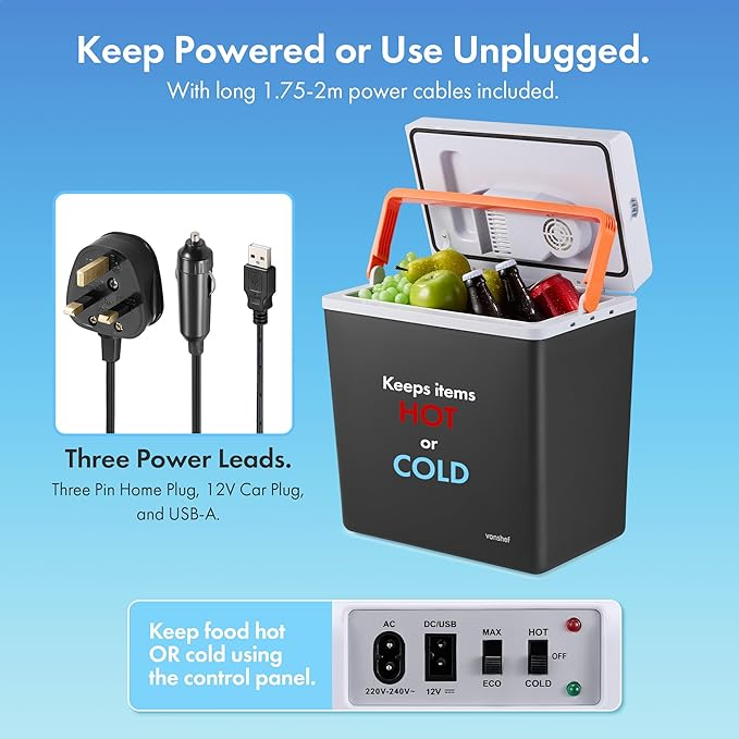 Electric Cool Box for Car – 20L Portable Car Fridge & Warmer (12V/UK Plug)
