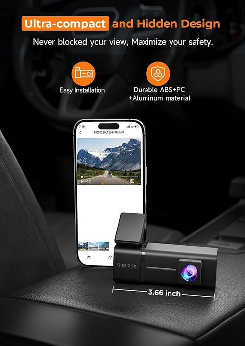 2.5K Dashcam for Cars – Front Camera with WiFi, Night Vision & Parking Mode