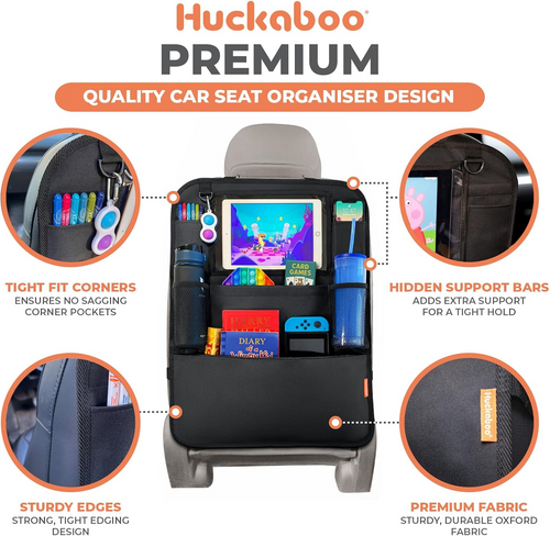Car Seat Organiser with Tablet Holder – Back Seat Storage & Kick Mat (2 Pack)
