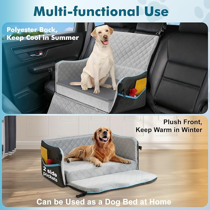 Dog Car Seat Bed – Back Seat Booster & Travel Bed for Pets