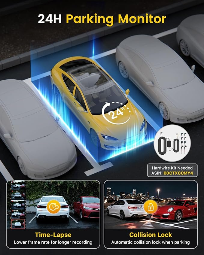 4K Front & Rear Dashcam – Dual Camera with WiFi, Night Vision & Parking Mode