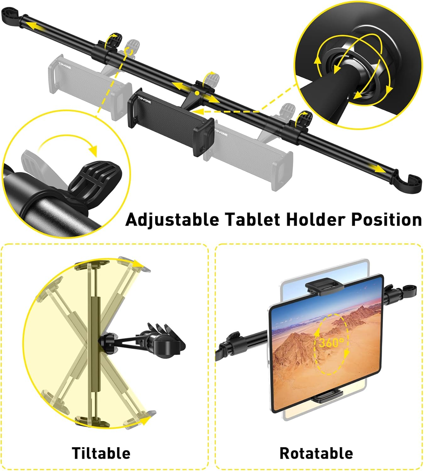 Car Headrest Tablet Holder – Extendable Mount for iPad & Phones (Rear Seat)
