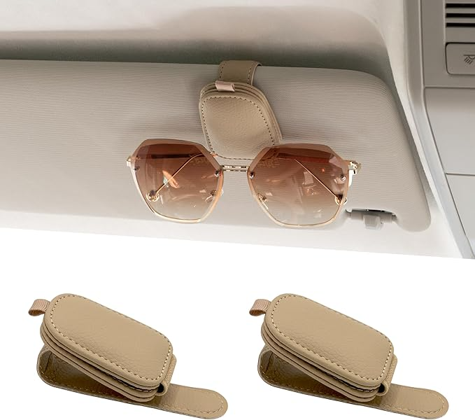 Omoda Magnetic Car Sun Visor Glasses Holders | 2 Pack Leather Sunglasses Clips