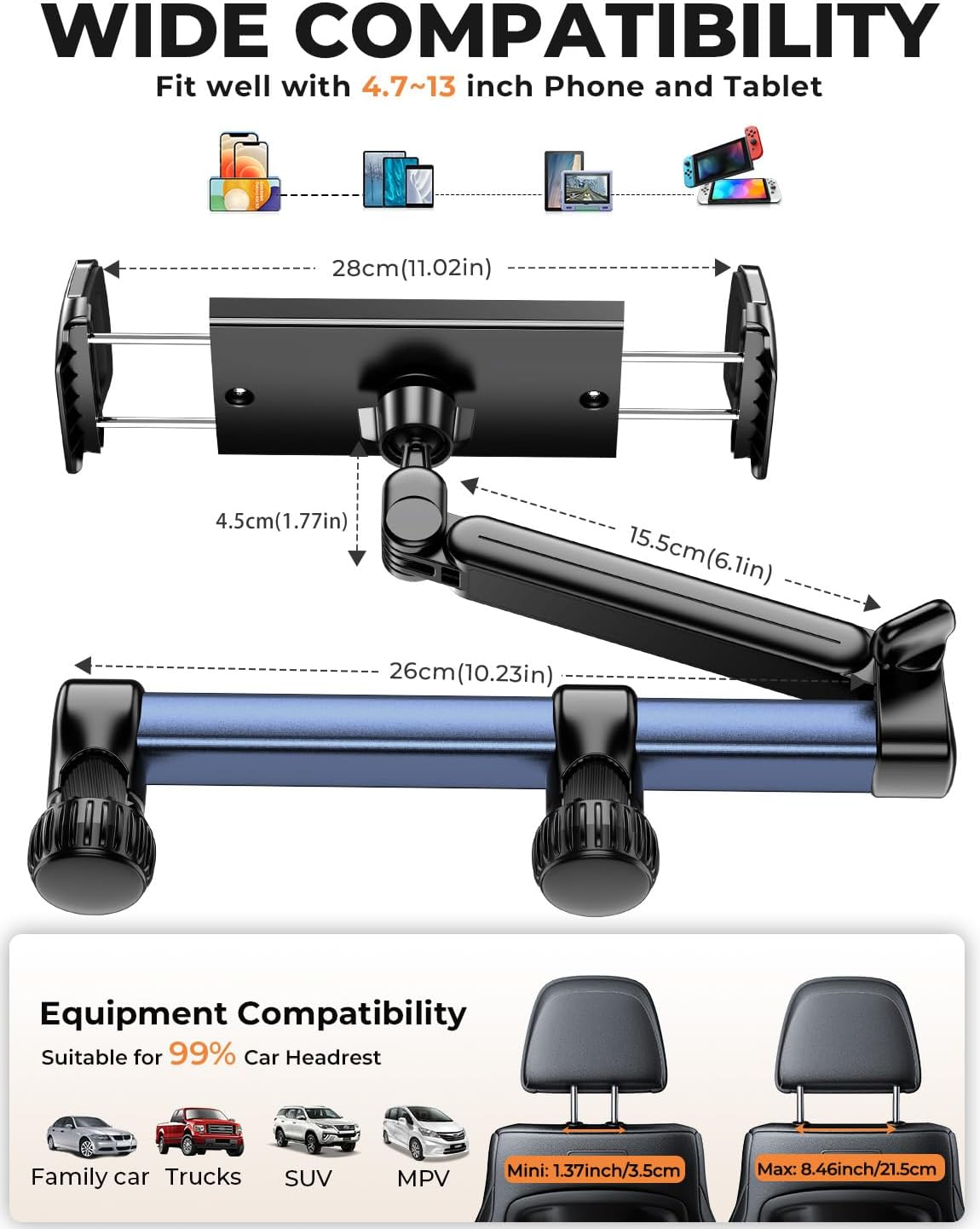 Car Headrest Tablet Holder – Adjustable Mount for iPad & Phones