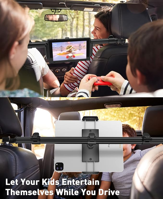Car Headrest Tablet Holder – Extendable Mount for iPad & Phones (Rear Seat)