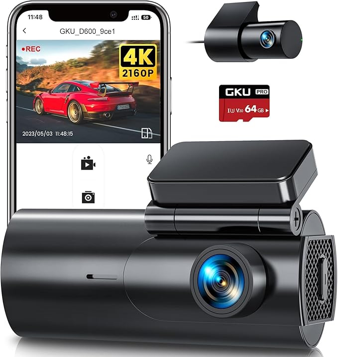 4K Front & Rear Dashcam – Dual Camera with WiFi, Night Vision & Parking Mode
