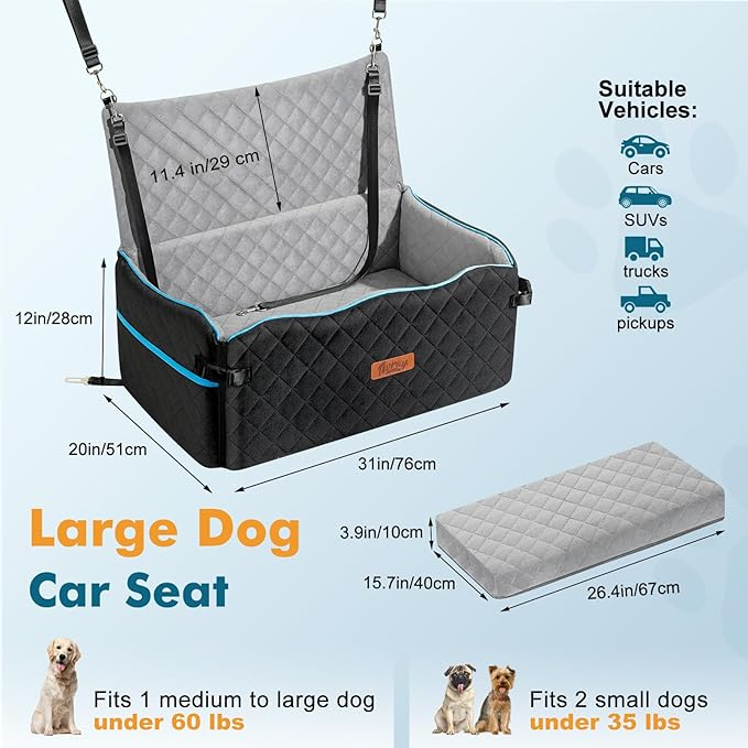Dog Car Seat Bed – Back Seat Booster & Travel Bed for Pets