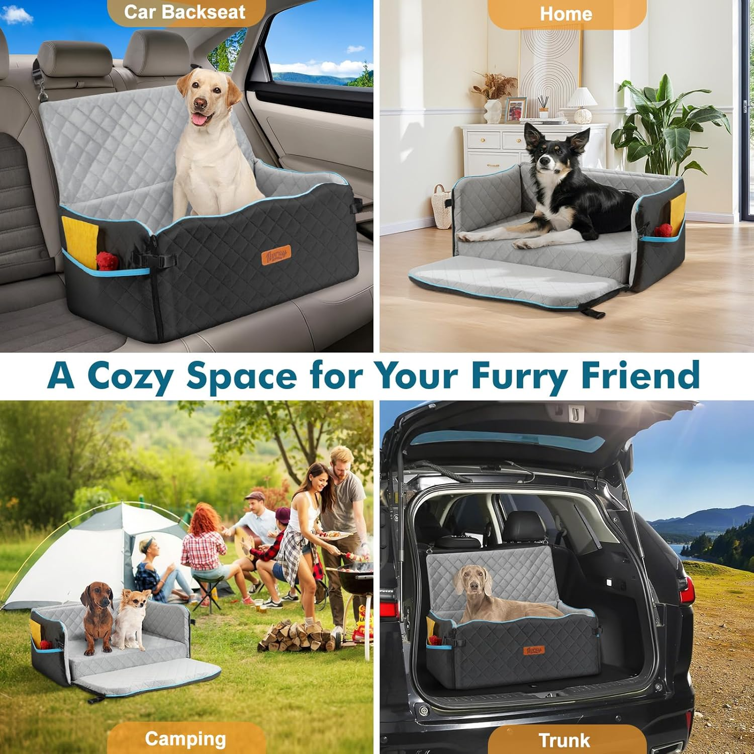 Dog Car Seat Bed – Back Seat Booster & Travel Bed for Pets