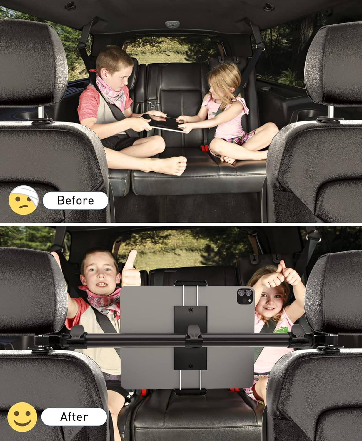 Car Headrest Tablet Holder – Extendable Mount for iPad & Phones (Rear Seat)