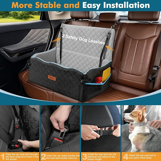 Dog Car Seat Bed – Back Seat Booster & Travel Bed for Pets