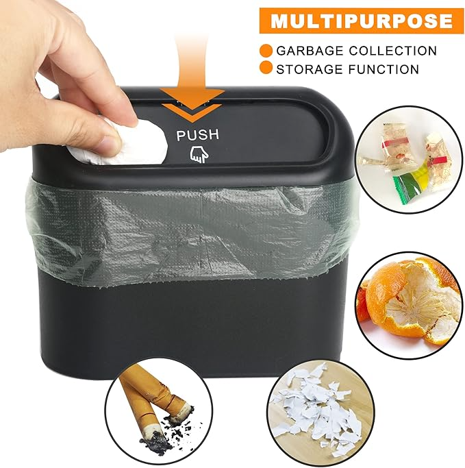 Car Bin with Lid – Mini Car Trash Can with Bags (Compact & Leakproof)