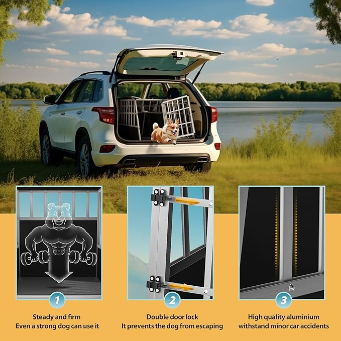 Dog Car Crate – Lockable Aluminium Travel Cage for Boot
