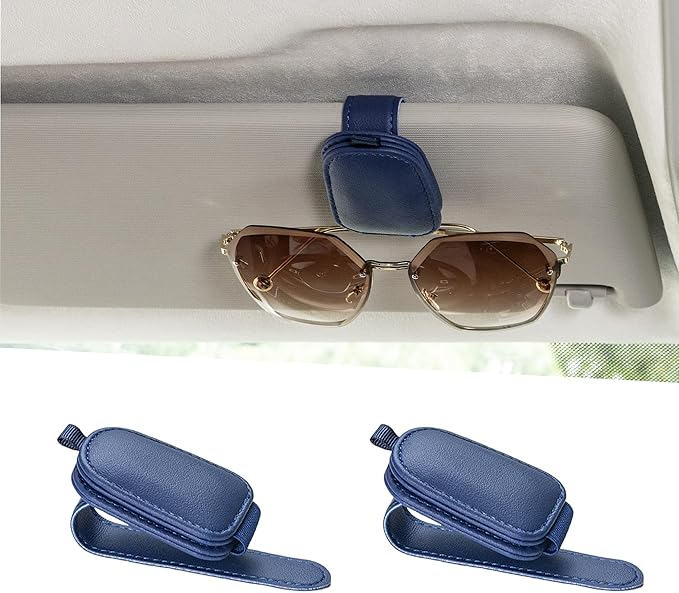 Omoda Magnetic Car Sun Visor Glasses Holders | 2 Pack Leather Sunglasses Clips