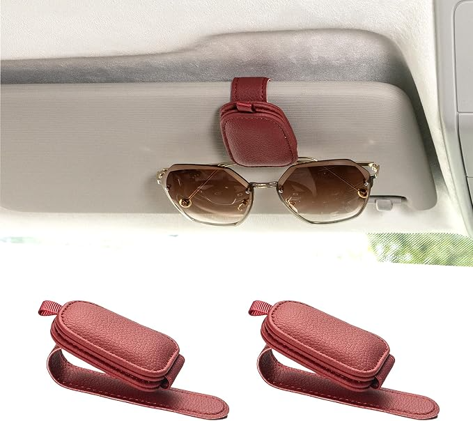 Omoda Magnetic Car Sun Visor Glasses Holders | 2 Pack Leather Sunglasses Clips