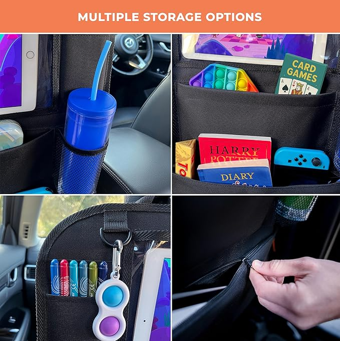 Car Seat Organiser with Tablet Holder – Back Seat Storage & Kick Mat (2 Pack)