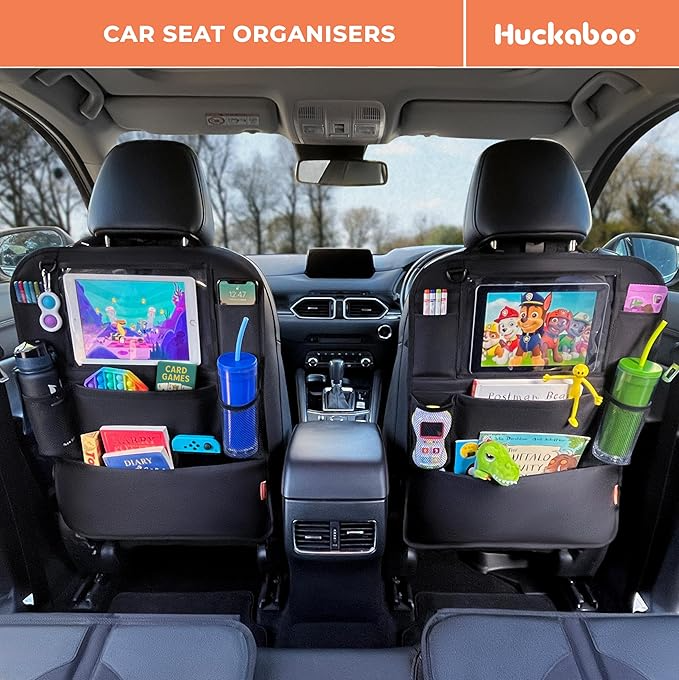 Car Seat Organiser with Tablet Holder – Back Seat Storage & Kick Mat (2 Pack)