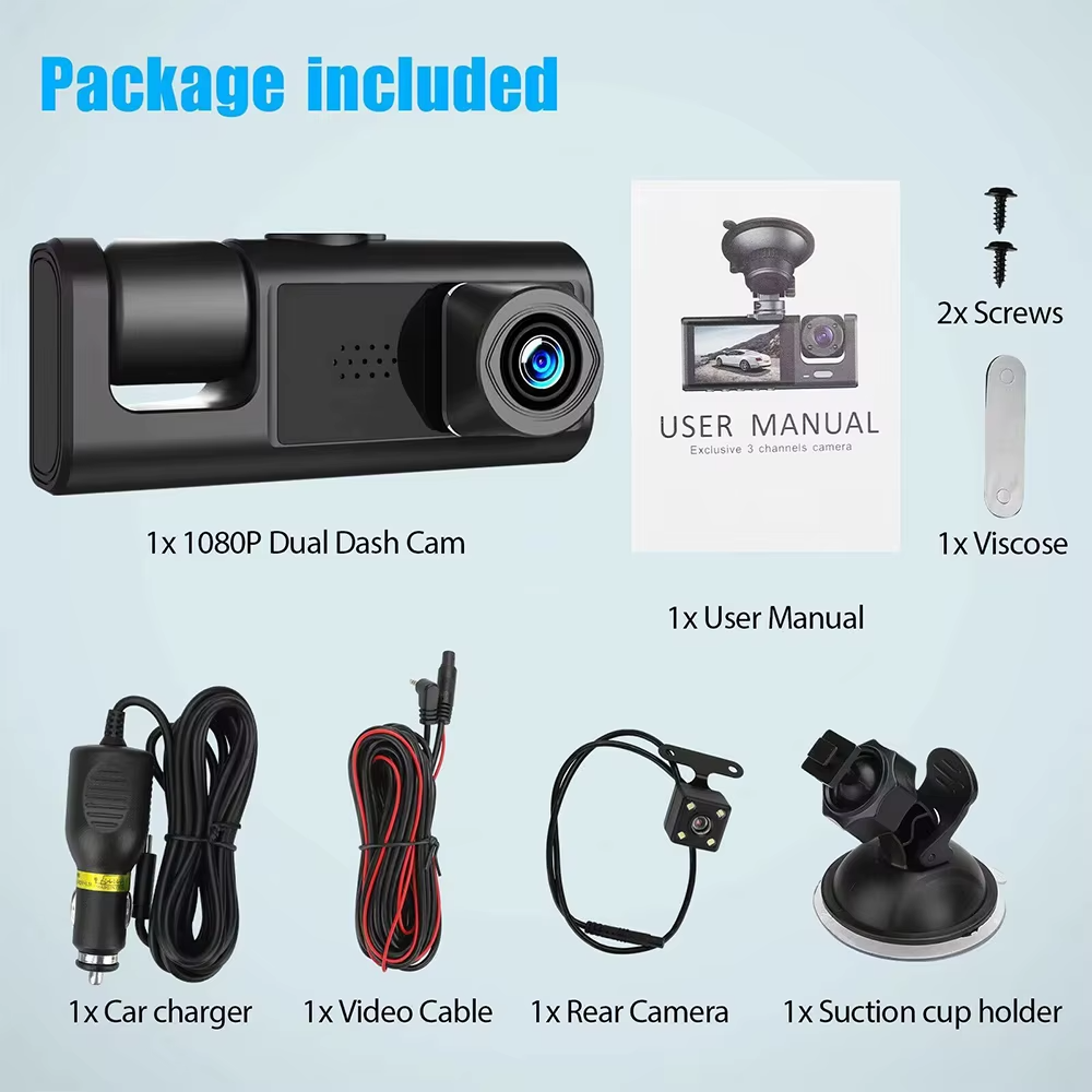 Omoda 1080P 3-Channel Dash Cam | Front, Rear & Interior Camera with 32GB Card