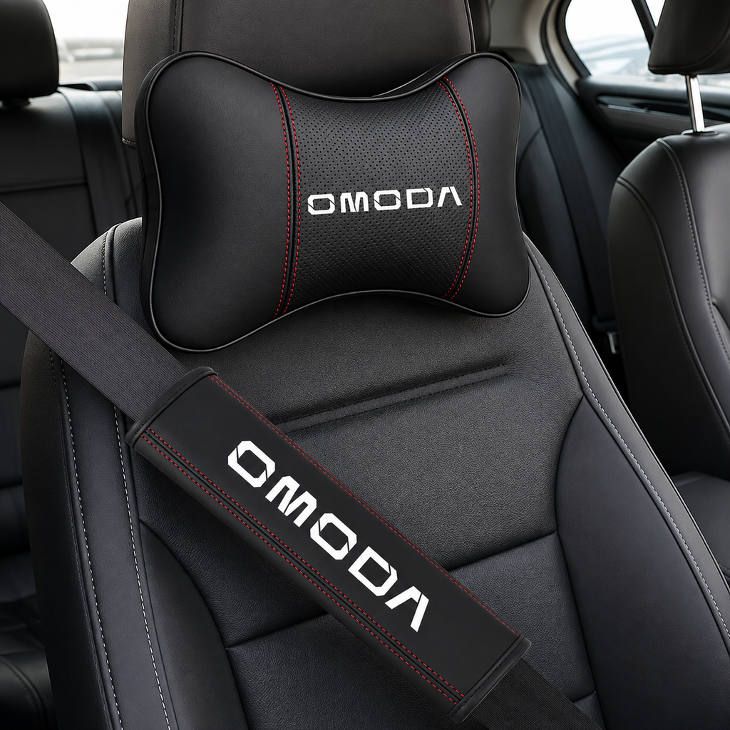 Omoda Car Seat Neck Pillow & Seat Belt Shoulder Pad Set | Comfort Headrest Cushions
