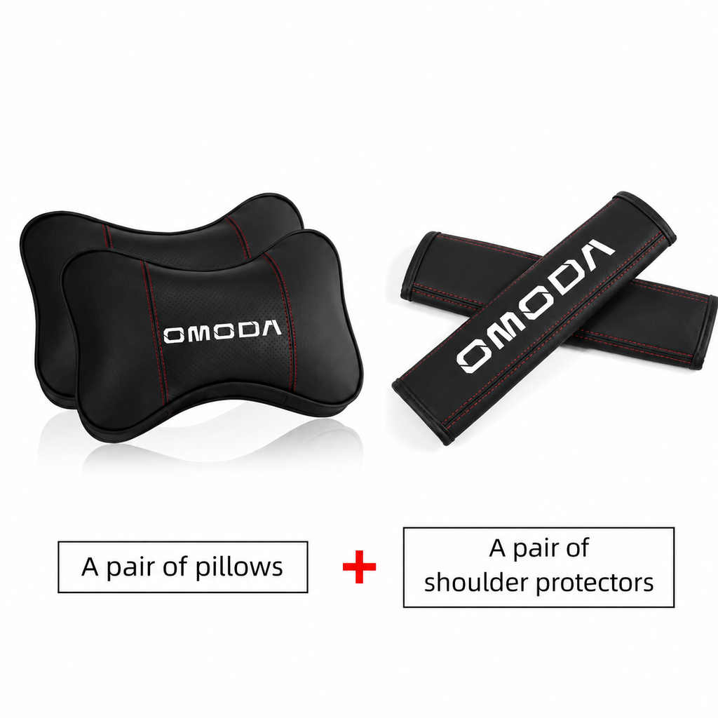 Omoda Car Seat Neck Pillow & Seat Belt Shoulder Pad Set | Comfort Headrest Cushions