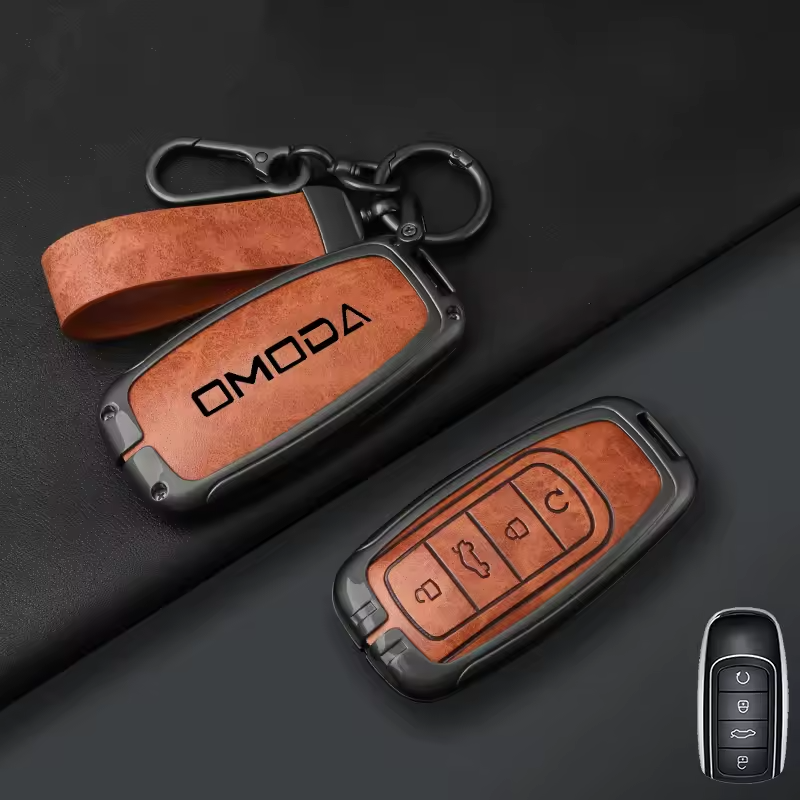Omoda Key Cover with Keychain | Premium Alloy & PU Leather Protective Case