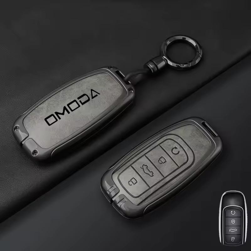 Omoda Key Cover with Keychain | Premium Alloy & PU Leather Protective Case