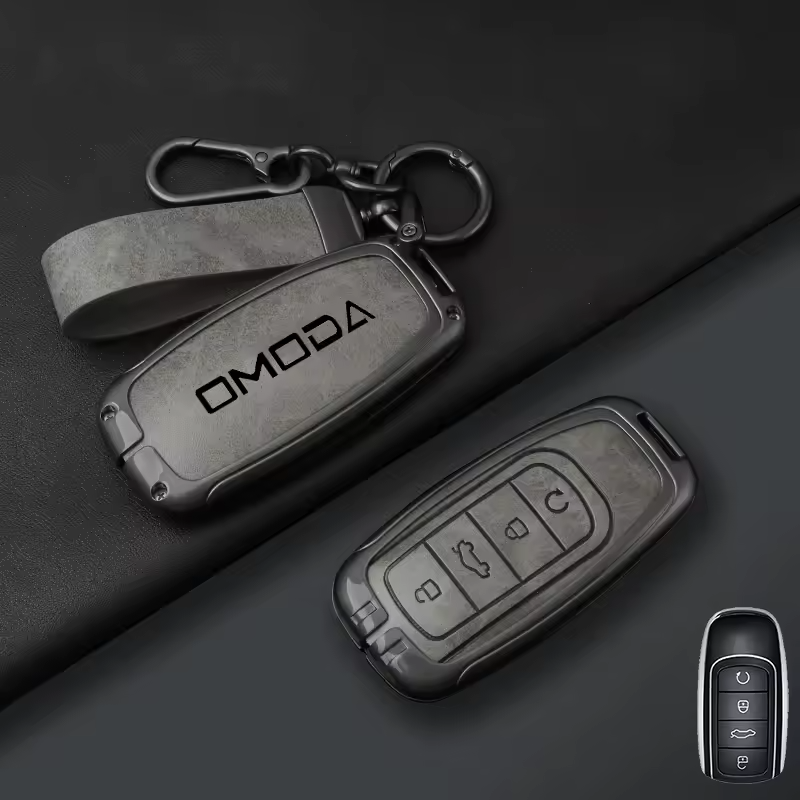 Omoda Key Cover with Keychain | Premium Alloy & PU Leather Protective Case