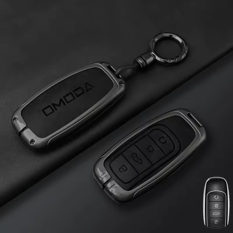 Omoda Key Cover with Keychain | Premium Alloy & PU Leather Protective Case