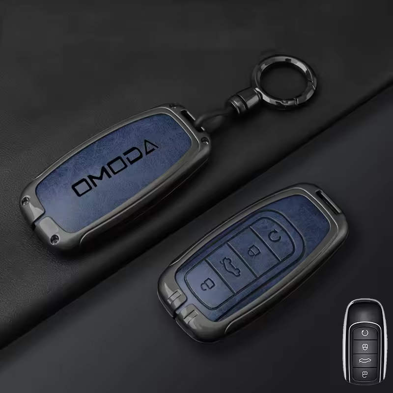 Omoda Key Cover with Keychain | Premium Alloy & PU Leather Protective Case
