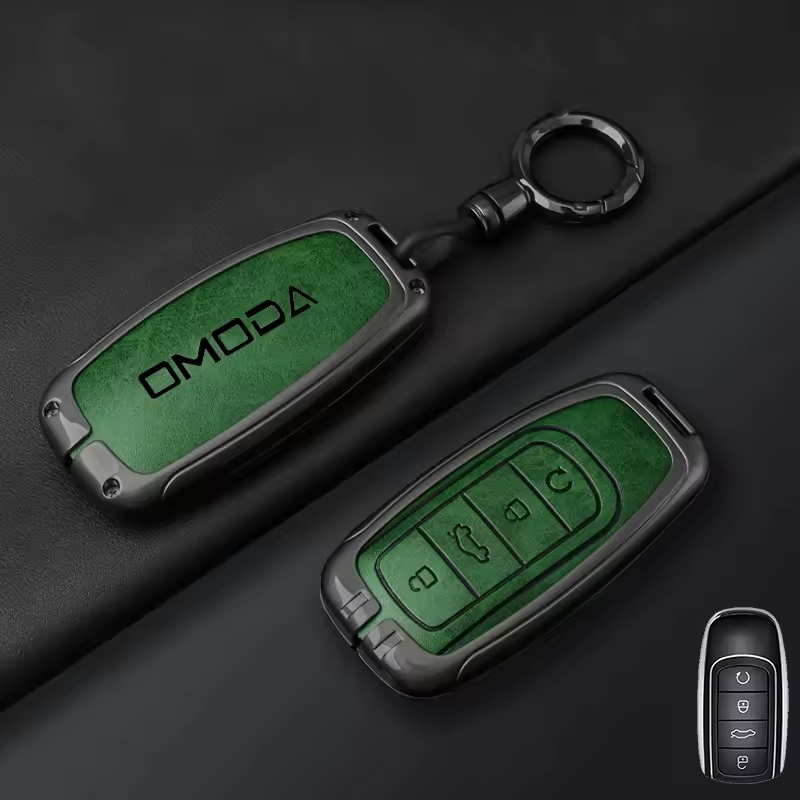 Omoda Key Cover with Keychain | Premium Alloy & PU Leather Protective Case