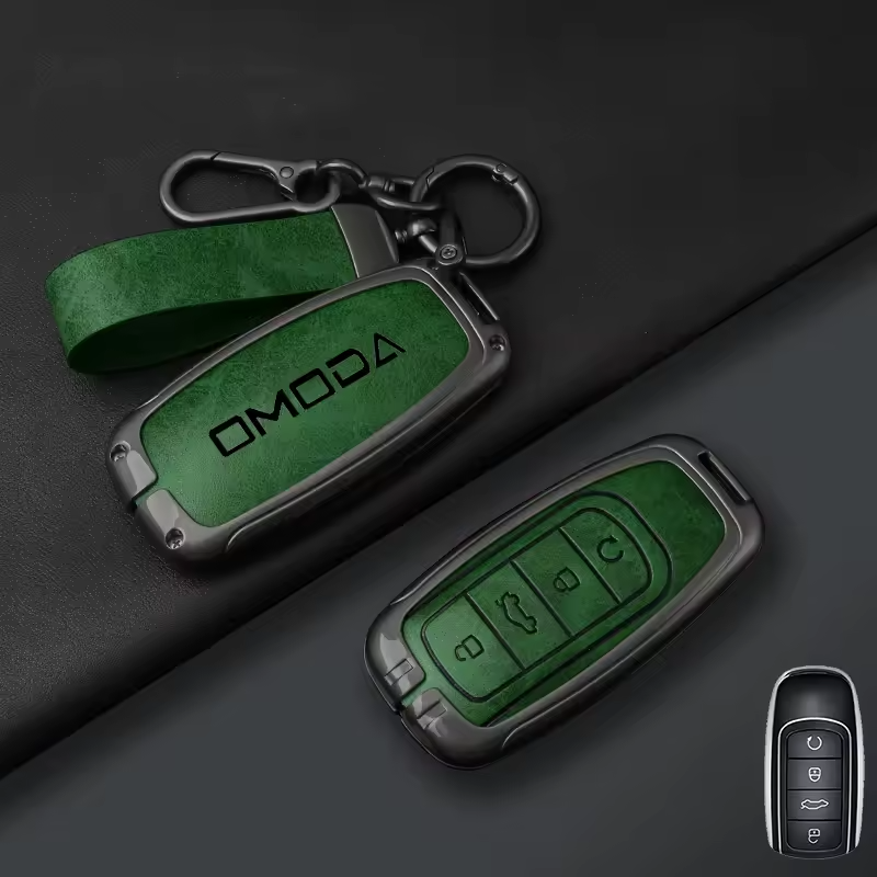 Omoda Key Cover with Keychain | Premium Alloy & PU Leather Protective Case