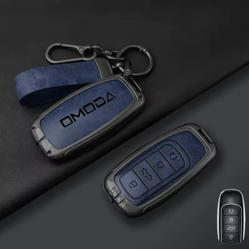 Omoda Key Cover with Keychain | Premium Alloy & PU Leather Protective Case